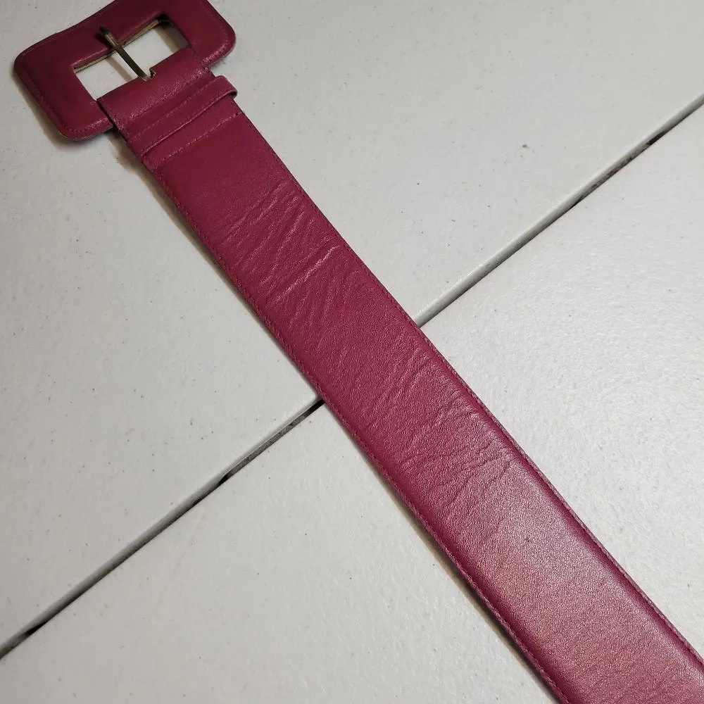 Vintage Wide Oversized Fuchsia Leather Belt for Women